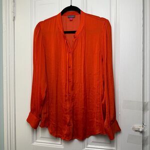 Vince Camuto Blouse Womens Large Orange Button Front Flowy Romantic Dressy
